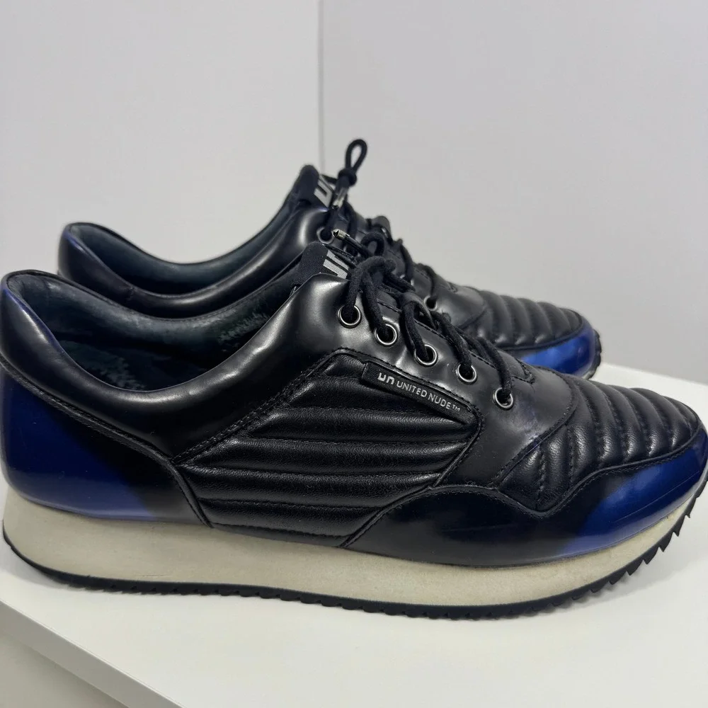 United Nude Sneakers Mens 9 Black Blue Quilted Leather Low‎ Top Shoes